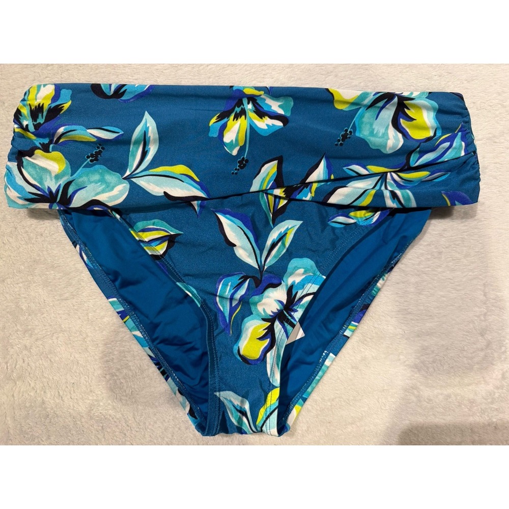 NEW LA BLANCA Island Hipster Mid Waist Sash Band Bikini Bottoms Size 12 Ocean